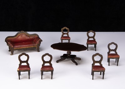 Lot 59 - A Waltershausen-type gilt transfer dolls’ house furniture