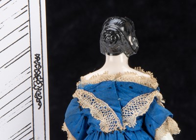 Lot 87 - A rare 19th century Kister pink tinted china shoulder-head dolls’ house doll with jointed wooden body
