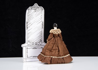 Lot 91 - A rare 19th century Kister pink tinted china shoulder-head dolls’ house doll with jointed wooden body