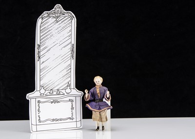 Lot 93 - A rare bisque shoulder-head dolls’ house boy doll with jointed wooden body