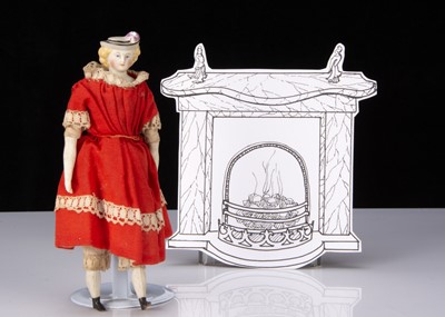 Lot 115 - A rare small 19th century bisque shoulder-head doll with moulded hat
