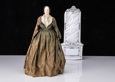 Lot 175 - A fine mid 19th century German pink tinted china shoulder-head doll