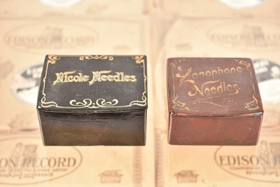 Lot 29 - Two papier-mache gramophone needle boxes