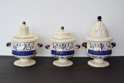 Lot 158 - Three Royal Pharmaceutical Society ceramic Pharmacists Apothecary Jars and Covers