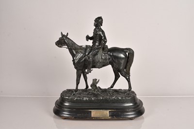 Lot 667 - Etienne-Desire Loiseau - A spelter figure of a Mounted Officer on Horseback