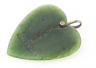Lot 130 - A New Zealand green stone heart shaped pendant