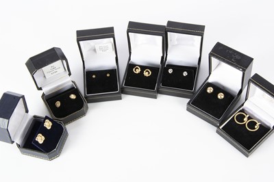 Lot 261 - Seven 9ct gold pairs of earrings