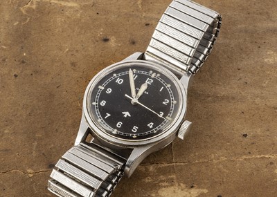 Lot 377 - An early 1950s Omega Military Issue RAF Pilot's "Fat Arrow" stainless steel wristwatch