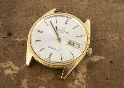 Lot 380 - A c1960s Eterna-Matic 3000 Seven-day 18ct gold cased wristwatch head
