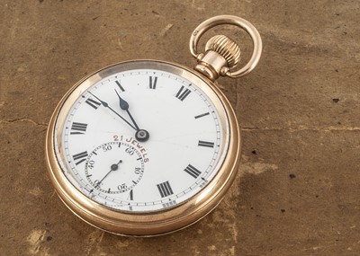 Lot 387 - An early 20th century gold plated open faced pocket watch