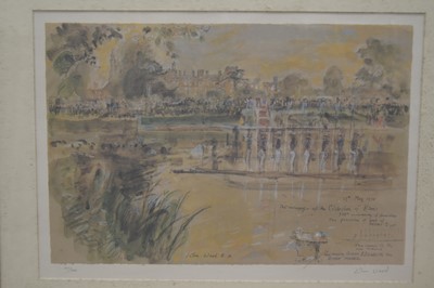 Lot 310 - John Stanton Ward RA (1917-2007) "Eton College: Procession of Boats on  The 550th Anniversary"