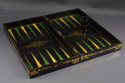 Lot 408 - A mid-19th Century black lacquer and abalone shell inlaid games board