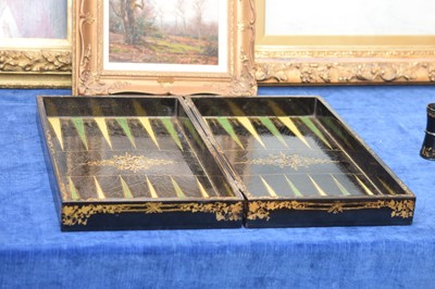 Lot 408 - A mid-19th Century black lacquer and abalone shell inlaid games board