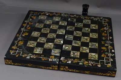 Lot 408 - A mid-19th Century black lacquer and abalone shell inlaid games board