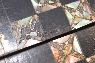 Lot 408 - A mid-19th Century black lacquer and abalone shell inlaid games board