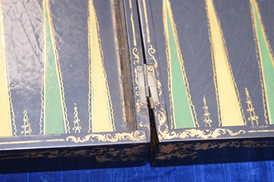 Lot 408 - A mid-19th Century black lacquer and abalone shell inlaid games board