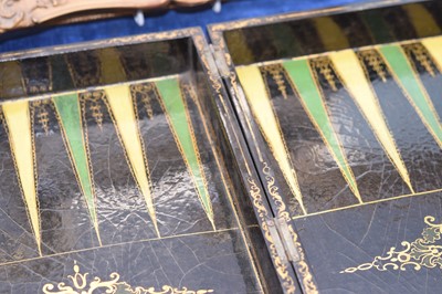 Lot 408 - A mid-19th Century black lacquer and abalone shell inlaid games board
