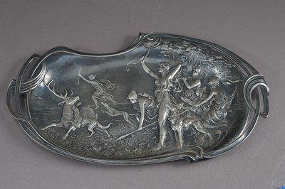 Lot 427 - A WMF Art Nouveau or Jugendstil patinated pewter wall plaque or tray circa 1906