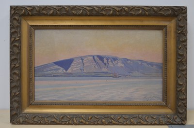 Lot 566 - Harry Collins (XXth Century) "A Coastal Scene at Dusk" ("Lake Lausanne (?)")