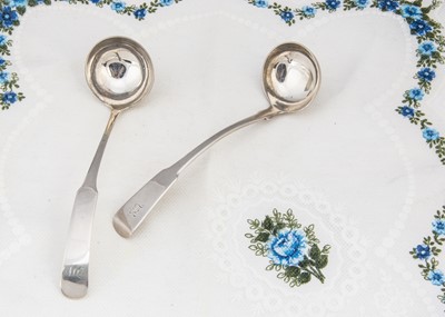 Lot 404 - Two George III Scottish silver toddy ladles