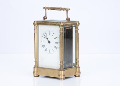 Lot 19 - An Edwardian brass carriage timepiece