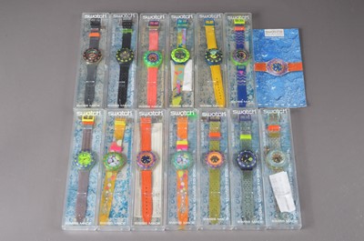 Lot 175 - A set of thirteen 1990s Swatch quartz Scuba 200 wristwatches