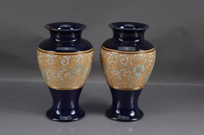 Lot 439 - A pair of Royal Doulton  Slater's Patent Stoneware Vases