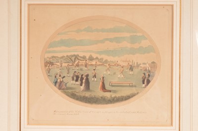 Lot 504 - Hand-coloured engraving of an 18th Century cricket scene