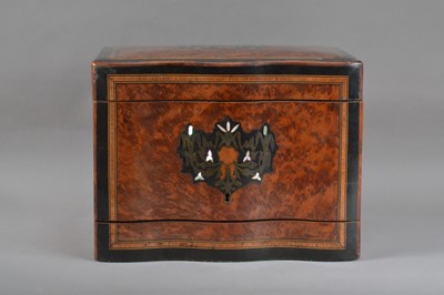 Lot 131 - A regency burr walnut veneered ebonised and boxwood inlaid decanter box