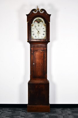 Lot 378 - A 19th century and later moonfaced oak cased longcase clock