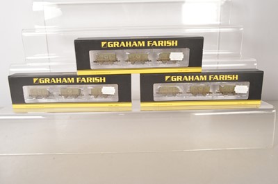 Lot 137 - Graham Farish N Gauge Triple Weathered Iron Ore Steel Tippler Wagon Packs (3)