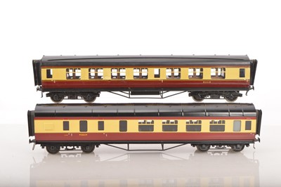 Lot 749 - Exley 0 Gauge K6 BR Crimson & Cream Passenger coaches (2)