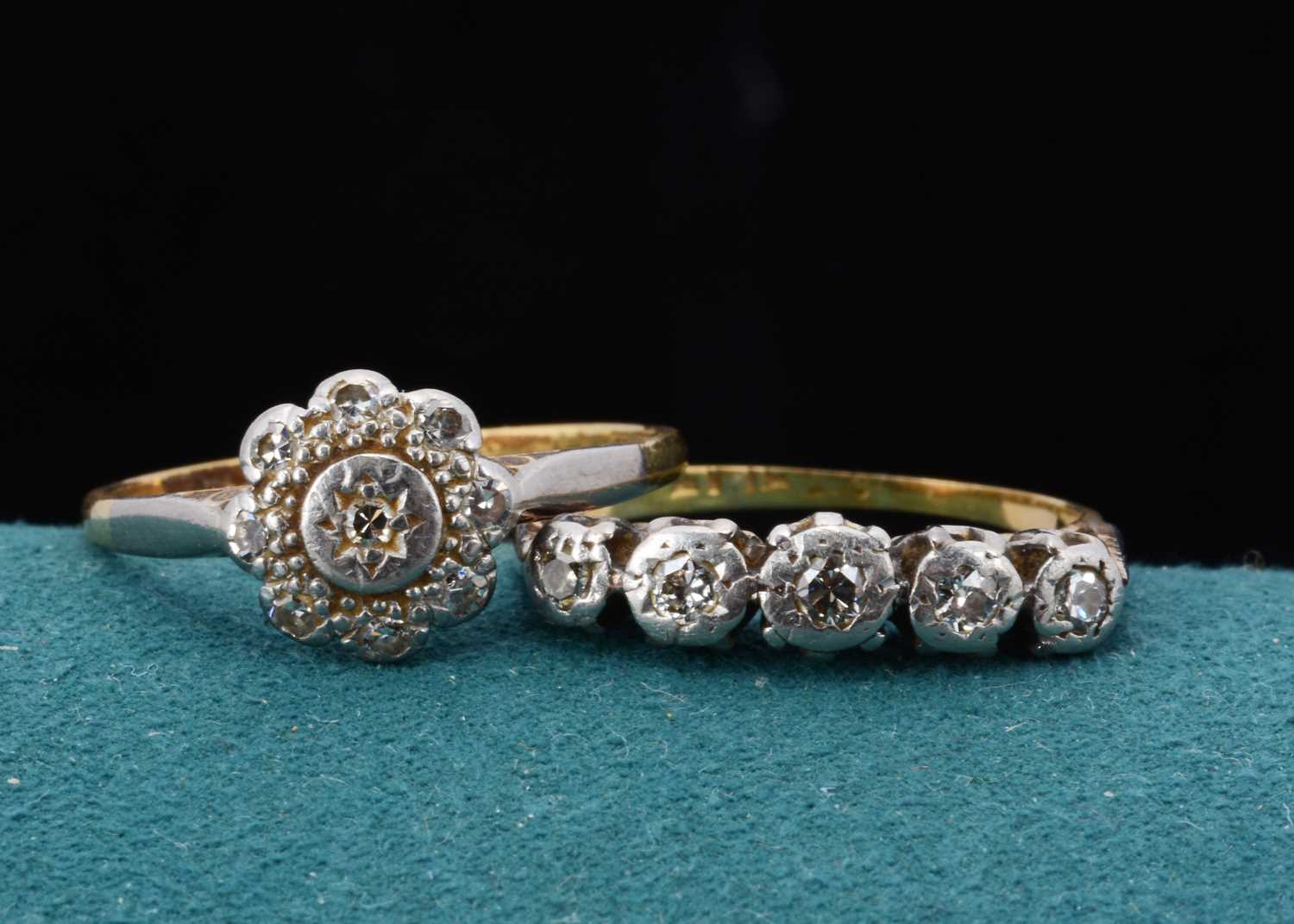 Lot 65 - Two 18ct gold and platinum set dress rings
