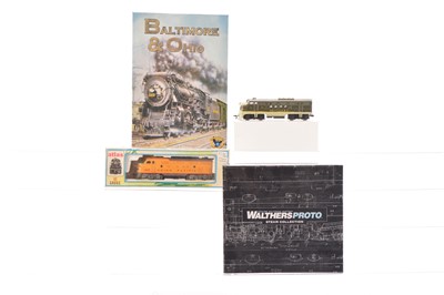 Lot 612 - Walthers Proto Steam with sound and Atlas and Bachmann Diesel American outline HO Gauge Locomotives and Eagle Games Baltimore and Ohio Board Game (4)