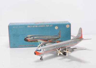 Lot 402 - A Yonezawa (Japan) Tinplate Battery-Operated Multi-Action Lockheed Prop-Jet
