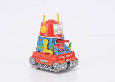 Lot 450 - A Nomura (Japan) Tinplate & Plastic Battery-Operated Mini Robo Tank TR-2