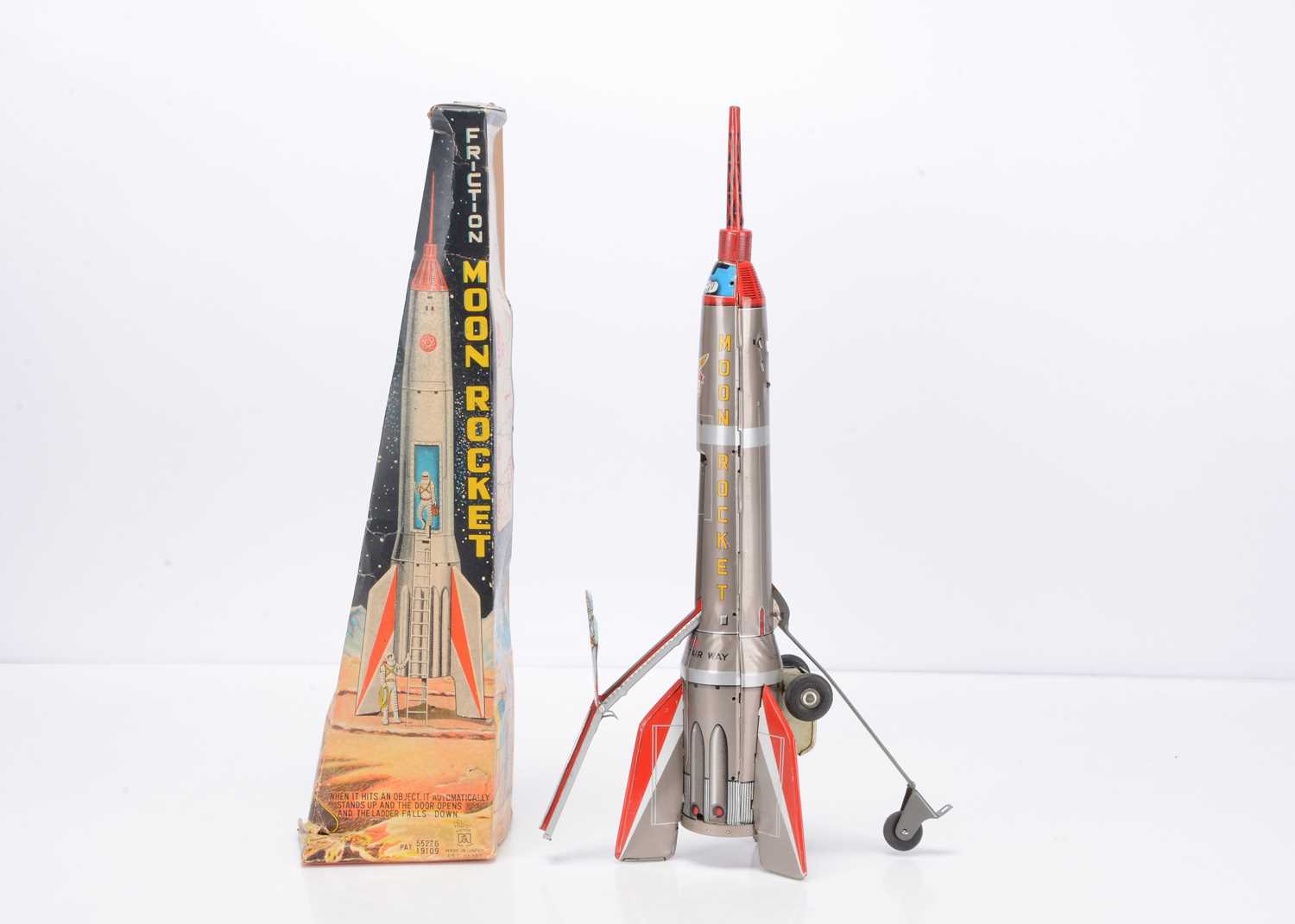 Lot 455 - A Masuya Toy (Japan) Tinplate Friction Drive Moon Rocket