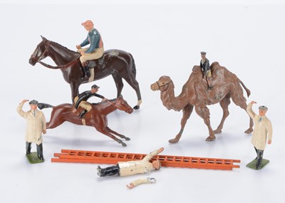 Lot 598 - Various Britains civilian figures comprising Racing Colour horse and jockey (missing whip)