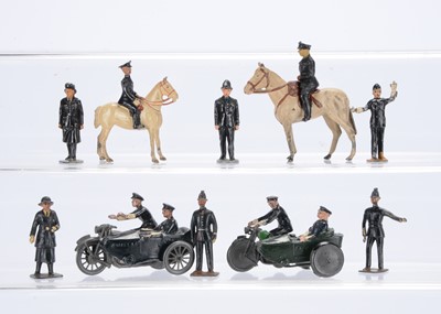 Lot 601 - Policemen and Women by various makers including Timpo and John Hill comprising Charbens Motorcycle Combination