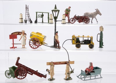 Lot 608 - Various miscellaneous street scene items by Taylor & Barrett and Britains etc comprising Dinky Toys Hall's Distemper painters and board