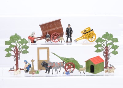Lot 623 - A lot of lead farm and garden items by various makers including Britains and Charbens comprising Taylor & Barrett Monkey Tree (4, but 1 P, and 1 will not stand unaided)