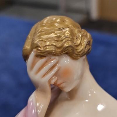 Lot 46 - A pair of Royal Worcester porcelain figures of "Sorrow & Joy" after James Hadley