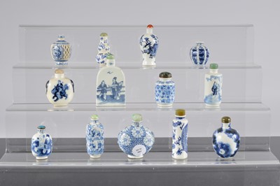 Lot 208 - Thirteen 20th century Chinese blue and white snuff bottles