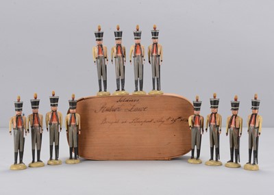 Lot 66 - An 1820s Seiffen/Olberhau region turned wooden set of Hussar soldiers with provenance