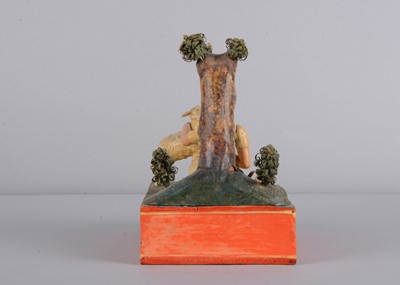 Lot 174 - An 1830s Sonneberg papier-mâché and wood hand-cranked mechanical toy of a shepherdess