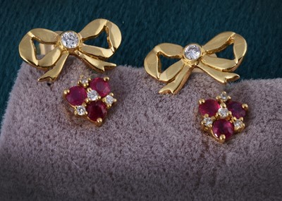 Lot 8 - A pair of ruby and diamond cluster ear studs
