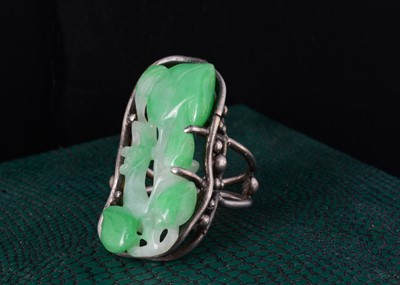 Lot 60 - A Chinese carved jadeite jade panel