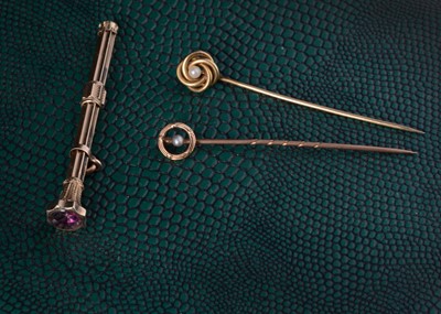 Lot 67 - Two gold and seed pearl stick pins