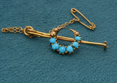 Lot 84 - A Victorian turquoise crescent brooch