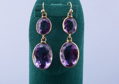 Lot 100 - A pair of amethyst drop earrings
